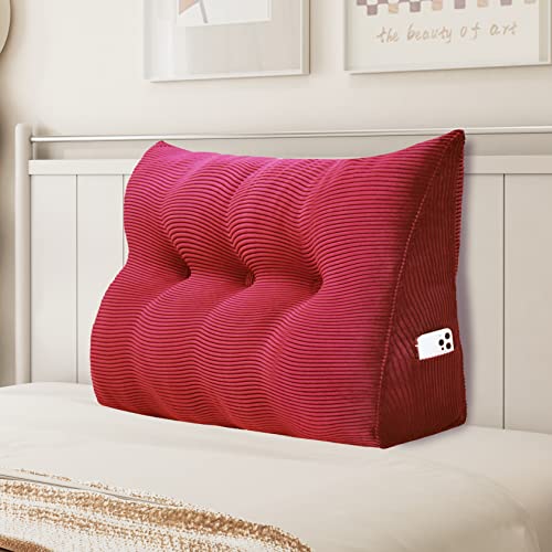 Johnear Keilkissen Lesekissen für Bett und Sofa Lehnenkissen, Rückenkissen Kopfteil Bett Rückenlehne Großes Dreieckiges Lendenkissen （Rot, 100cm） von Johnear