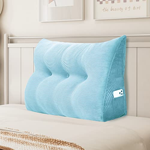 Johnear Keilkissen Lesekissen für Bett und Sofa Lehnenkissen, Rückenkissen Kopfteil Bett Rückenlehne Großes Dreieckiges Lendenkissen （Blau 2, 100cm） von Johnear