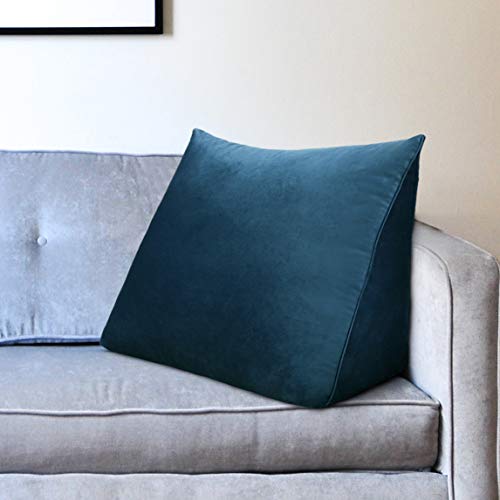 Johnear Rückenkissen Bett Keilkissen Sofa Rückenlehne Lesekissen, Lehnenkissen Dreieckige Kopfkissen Lendenkissen mit abnehmbarem Samt Bezug (Dunkelblau, 45cm) von Johnear