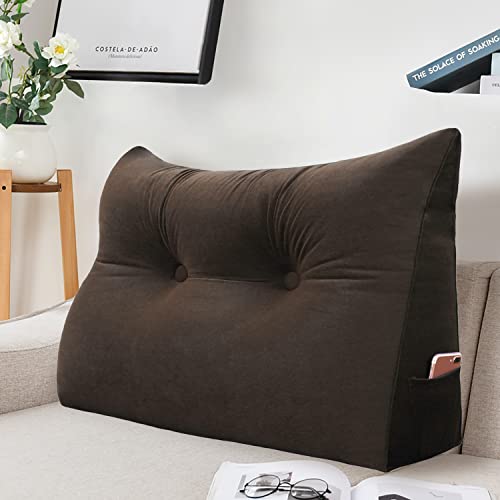 Johnear Rückenkissen Bett Keilkissen Sofa Rückenlehne Lesekissen, Lehnenkissen Dreieckige Kopfkissen Lendenkissen mit abnehmbarem Samt Bezug （Braun, 60cm von Johnear