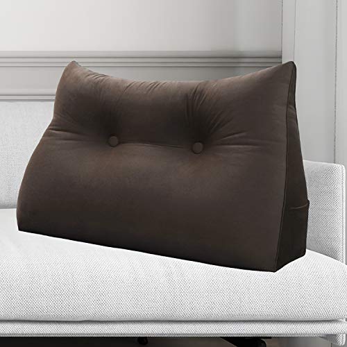 Johnear Rückenkissen Bett Keilkissen Sofa Rückenlehne Lesekissen, Lehnenkissen Dreieckige Kopfkissen Lendenkissen mit abnehmbarem Samt Bezug （Braun, 80cm von Johnear