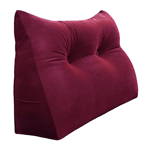 Johnear Rückenkissen Bett Keilkissen Sofa Rückenlehne Lesekissen, Lehnenkissen Dreieckige Kopfkissen Lendenkissen mit abnehmbarem Samt Bezug （Burgund, 60cm von Johnear