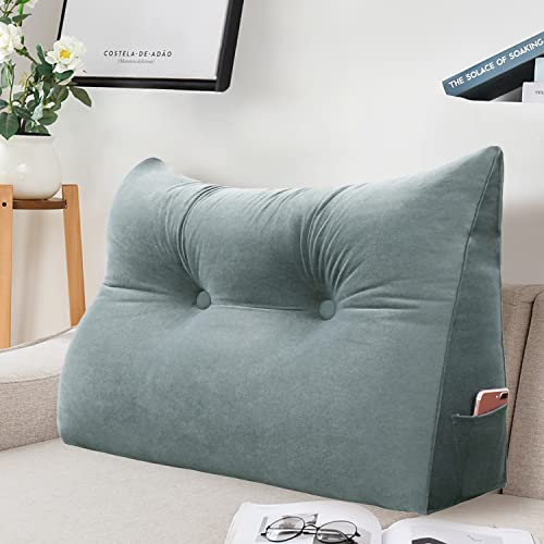 Johnear Rückenkissen Bett Keilkissen Sofa Rückenlehne Lesekissen, Lehnenkissen Dreieckige Kopfkissen Lendenkissen mit abnehmbarem Samt Bezug （Grau, 60cm von Johnear