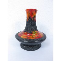 70Er Vase Orange, Lava Optik #14494 von JohnnyVintageShop