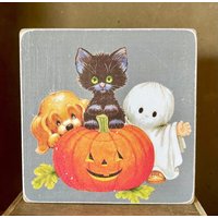 Handgefertigtes Halloween-Freunde-Holzschild/Regalständer Im Vintage-stil von JohnsonsCreative
