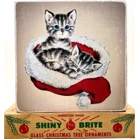 Handmade Vintage Style Christmas Kitty Holzschilder/Shelf Sitzer von JohnsonsCreative