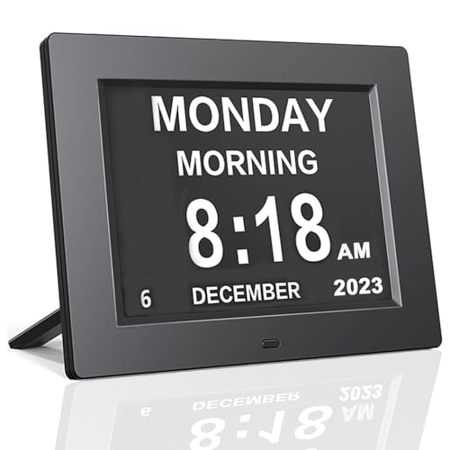 Johnziny Digitale Kalender-Tagesuhr für Senioren, 8 Alarme, automatische Dimmung, Digitaluhr, großes Display, Datum und Tag für ältere Menschen, Demenz, Alzheimer, Uhr mit großer Zahl (20,3 cm, von Johnziny