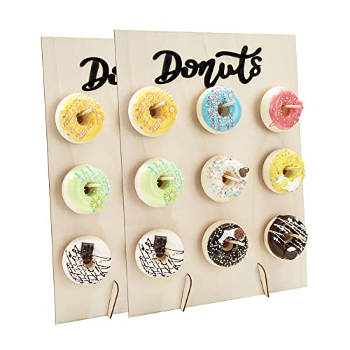 Donut Ständer Holz Donut Wand 9 Löcher Donut Halter Board Hochzeit Display Stand für Hochzeiten Geburtstage Partys Konditoreien Dekoration 2 Stück, Schwarze Buchstaben von Johotone