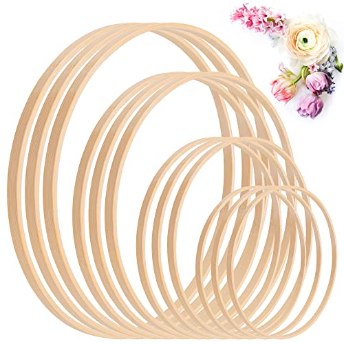 Holz Bambus Blumenkranz 12 Stück Makramee Craft Holz Bambus Floral Hoop Bambusringe Traumfänger Ringe Set für DIY Kranz Hochzeit Dekor Handwerk 4 Größen (15/18 / 20/23 cm) von Johotone