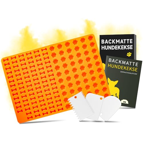 Backmatte Hundekekse Backform,Backmatten für Hundeleckerli Leckerli Backmatte für Hunde,Mini Hundeknochen und Fußabdruck Form,BPA Freie(Orange) von Johyzmpun