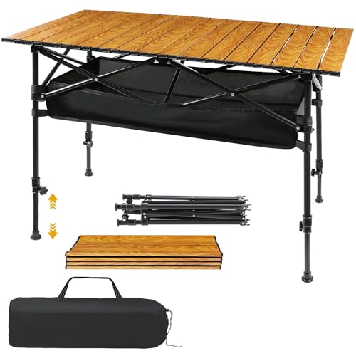 Johyzmpun Campingtisch Klappbar, Campingtisch mit Aufbewahrungskorb Klapptisch Camping Tisch Höhenverstellba 90 x 53 cm von Johyzmpun