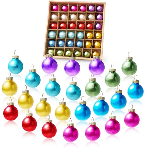 Joiedomi 36-teiliges Mini-Weihnachtskugel-Ornament-Set, 8 metallfarbene Glaskugeln mit Seilaufhängern, hängende Miniatur-Ornamente, Weihnachts-Party-Dekoration aus Glas (einfarbig) von Joiedomi