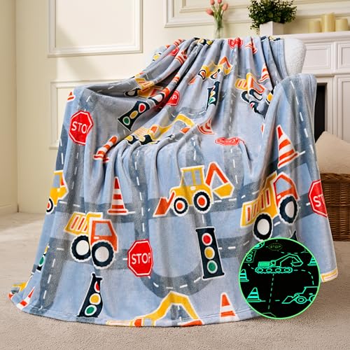 Joiedomi Decke Kuscheldecke Leuchtet im Dunkeln – Baustellen-Geschenk für Mädchen und Jungen im Alter von 2 bis 12 Jahren – Weiche, gemütliche Flanell-Kinderdecke – Geburtstagsgeschenk 50"×60" von Joiedomi