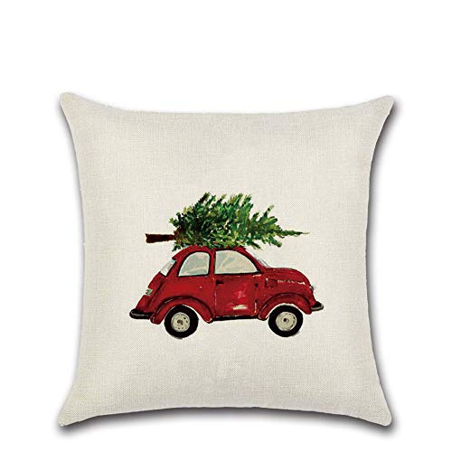 Joielavie Kissenhülle, Leinen, Baumwolle, gemischt, Auto, Fahrzeug, Weihnachtsbaum, quadratisch, Reißverschluss, Kissenbezug, Dekoration, Sofa, Bett, Haus, Sofa, 45 x 45 cm, #6 von Joielavie