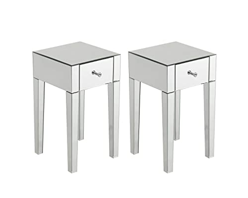 Joiemebi Nachttisch mit Glasspiegel, Ablagemodul mit 1 Schublade für Schlafzimmer, Wohnzimmer, Büro, 40 x 40 x 65 cm (2) von Joiemebi