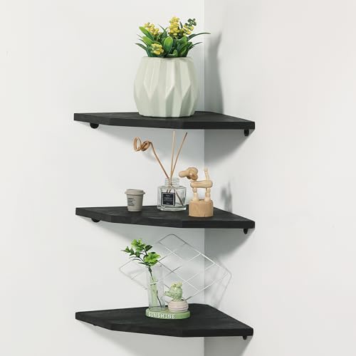 Joiishom Holz-Eck-Wandregale, 2er-Set, Massivholz-Eckregale, rundes Ende, wandmontiert, schwebendes Eckregal für Schlafzimmer, Wohnzimmer und Küche (Schwarz, 30,5 cm) von Joiishom