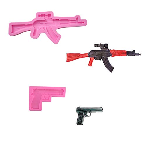 Joinor Silikonform mit Pistole und AK Sturmgewehr, für Fondant, Süßigkeiten, Schokolade, Kuchen, Dekoration, 2 Stück von Joinor