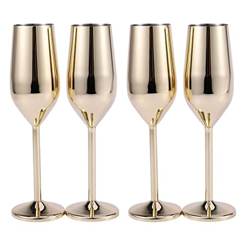 Jojomino 4 Stück/Set, bruchsichere Edelstahl-Champagnergläser, gebürstetes Gold, für Hochzeiten, Toasten, Champagnerflöten, Getränkebecher, Party von Jojomino