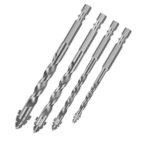 4-teiliges Exzenterbohrer-Set, vierkantig gezahnt, Hartmetalllegierung, Sechskantschaft für Holz, Zement, Glas, Keramik, Fliesen, Beton, 4 Stück von Jojomis
