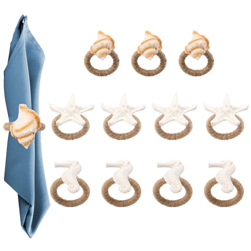 12pcs Harz Seesterne Serviettenring erstellen Strandthema Seahorse Serviettenhalter Einfach zu sichern Conch Serviette Ring für das Restaurant von Jokapy