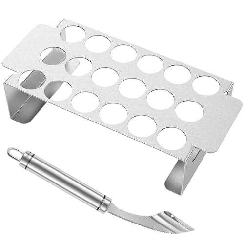 2pcs Jalapeno Grill Rack mit Pfeffer Corer -Werkzeug 18 Löcher Pfeffer Grillregal Edelstahl Chili Röstregal rostfeste Geschirrspüler Safer BBQ Pfefferhalter für BBQ Pfeffer Chili Chicken Wings Flügel von Jokapy