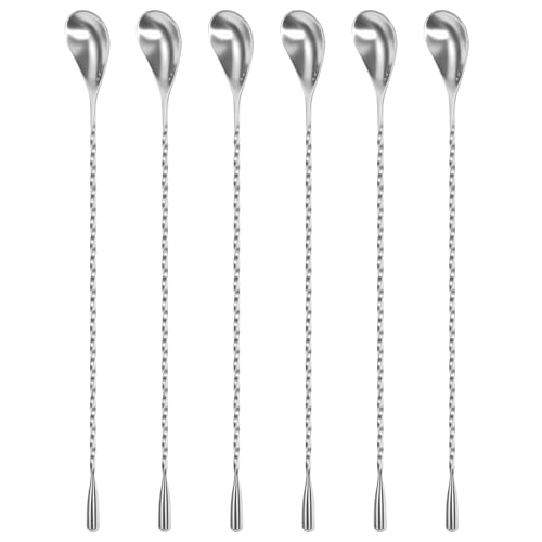 6 Stuck Edelstahl Cocktail -Rührer Flexibler Gebrauchsstange Mischlöffel Arbeitersparen Cocktaillöffel mit langem Spiralgriff für Bar(silbrig) von Jokapy