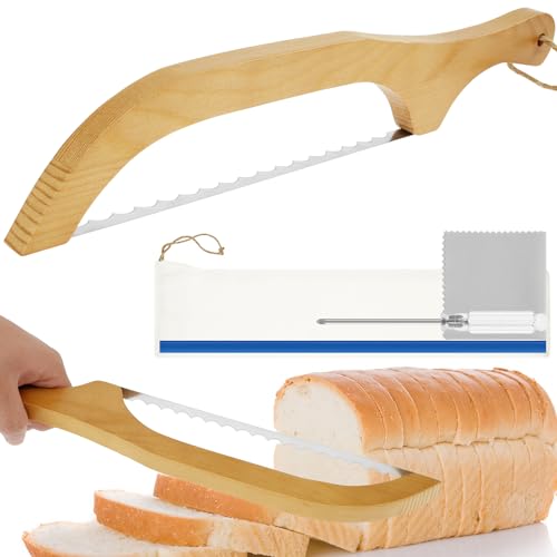 Brotschneider Holzbrot Brot Cutter 15,7 Zoll Brotsägen mit Holzgriff Edelstahl Sauerteig -Brotklick mit 2 Sägeblättern Schraubendreher -Wischtuch -Brotschneider für Heimküche xiangbaoshang von Jokapy