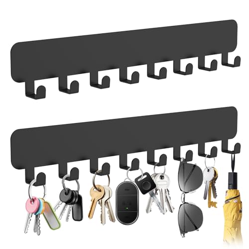 Jokapy 2 PCs Selbstkleber Schlüsselhalter mit Haken Wandmontage Key Hanger Keine Bohrung Stylish einfach zu installieren für die Eingangsanordnung(schwarz) von Jokapy