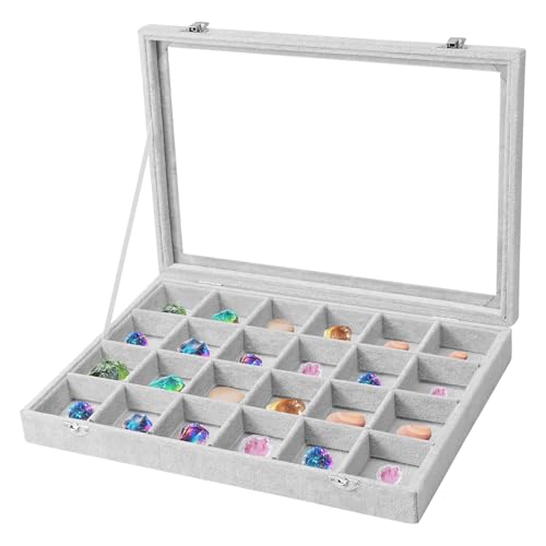 Jokapy 24 Grid Rock Display -Hülle mit Metallschloss Clear Glass Deckel Mehrzwecke Gemstone Collection Hülle mit abnehmbarem Teiler für Schmuckabzeichen Juwel und Stein von Jokapy
