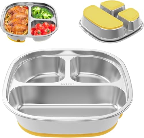 Jokapy Baby Teller, Edelstahl Teller mit Drei Fächern Unterteilt Kinderteller Rutschfest, Esslernteller Edelstahl Geteilter Tellers Baby für Kleinkinder Und Kinder (Silber) von Jokapy