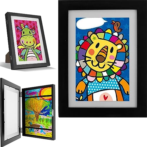 Jokapy Bilderrahmen Kinderzeichnungen A4, Kinder Kunst rahmen Aufklappbar A4, Kinder Kunstrahmen Frontöffnung A4, Befüllbarer Klapprahmen zur Aufbewahrung&Darstellung von Kinderzeichnungen (Schwarz) von Jokapy
