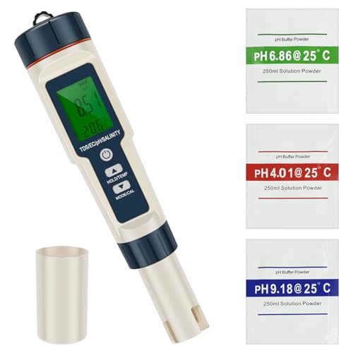 Jokapy PH Wert Messgerä, 5 in 1 PH Messgerät Wasser für TDS EC Temperatur Salzmessgerät, EC Messgerät mit Hintergrundbeleuchtung Wasserqualität Tester für Trinkwasser Pool Aquarium Schwimmbad Teich von Jokapy