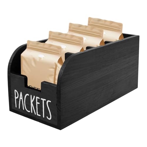 Jokapy Teebox 4 Fächer, Teebeutel Teehalter aus Holz Tee Aufbewahrungsbox Schwarz, Teebeutelboxen Teeaufbewahrung für Kaffeepads Organizer Box(schwarz) von Jokapy