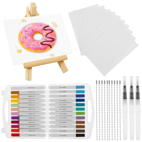 Magic Puffy Paint Set, 3D DIY Foam Texture Painting Paper mit 24Farbmarker 10Perlenketten 3Puffy Stifte Mini-Staffelei, 3D Drawing Magic Canvas Sponge Magisches Schaumstoff Textur Malset für Kinder von Jokapy