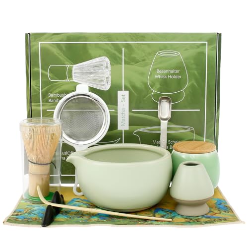 Matcha Set,Matcha Besen Set 9-teiliges mit Matcha Zubehör Schale 2 Matcha Löffel Matcha Schneebesen Matcha Besenhalter Matcha Sieb Teetuch Teekanne,Matcha Whisk Matcha Tea Set für Teeliebhaber von Jokapy