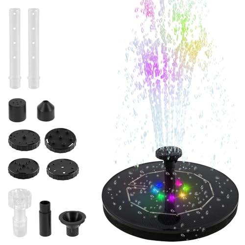 Solar Springbrunnen für Außen, Solar Teichpumpe mit 8 LEDs, Schwimmender Solar Springbrunnen mit 8 Fontänenstile, Garten Wasserpumpe Solar Panel für Garten Vogel-Bad Teich Fisch-Behälter (2.5W) von Jokapy