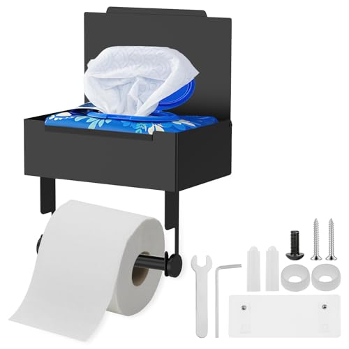 Toilettenpapierhalter Ohne Bohren Klopapierhalter mit Feuchttücherbox 2 Montagemethoden Schwarz Matt 3 IN 1 Multifunktion Edelstahl Klorollenhalter Selbstklebend für Taschentücher Badezimmer (Schwarz) von Jokapy