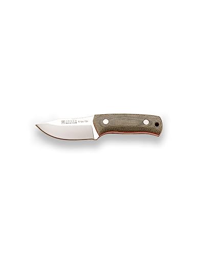 Joker Igel TS1 Jagdmesser Bushcraft aus Böhler Stahl N695 und Griff aus Canvas Micarta in Grün. Messer mit Klinge 7,5 cm. Inklusive Lederscheide in Schwarz mit Feuerstein. von Joker