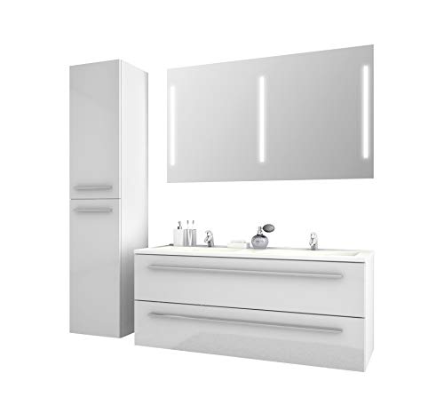 Sieper I Badmöbel Set Libato, Doppelwaschtisch mit Unterschrank 120 x 50 cm, Hochschrank und Badspiegel I Weiß von Jokey