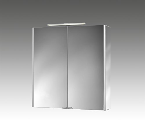 Jokey Spiegelschrank DekorAlu mit LED Beleuchtung, Badezimmer Spiegelschrank aus Aluminium, Zwei Spiegeltüren grifflos von Jokey