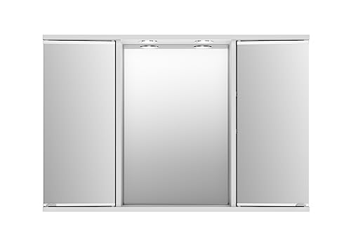 Jokey Spiegelschrank Kari 90 cm breit. Badezimmer Spiegelschrank mit LED Spots. 2-türig mit Türgriffe aus Kunststoff von Jokey