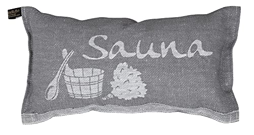 JOKIPIIN | 1 x Lieblingssaunakissen Reisekissen | Design: Sauna | Maße: 40 x 22 cm, Leinen/Baumwolle | schadstoffgeprüft Ökotex 100 | Made in Finnland (Grau/Weiß) von Jokipiin Pellava