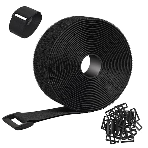 10m x 2cm Klettband mit 70 Schnalle, Freie Schnittlänge Klett Kabelbinder, Wiederverschließbar Klettverschluss Band Selbstklebend,Extra Stark Klettkabelbinder zum Kabel, Drähte (Schwarz, 5m*5cm) von Jokisa