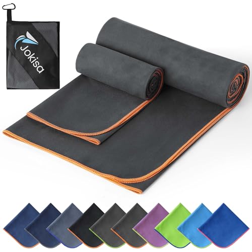 2 Stück Microfaser Handtücher Set (180x90cm Badetuch Groß+100x50cm Sporthandtuch), Schnell Trocknend und Kein Sand Strandhandtuch, Mikrofaser Handtuch für Fitness, Strand, Fitnessstudio, Camping von Jokisa