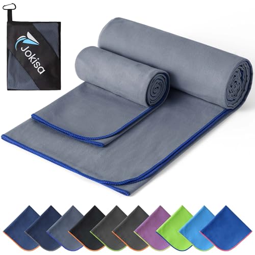 2 Stück Sporthandtuch Set (180x90cm Handtücher Groß+100x50cm Gym Handtuch), Schnell Trocknend und Kein Sand Mikrofaser Handtuch, Microfaser Handtücher für Fitness, Strand, Fitnessstudio, Camping von Jokisa