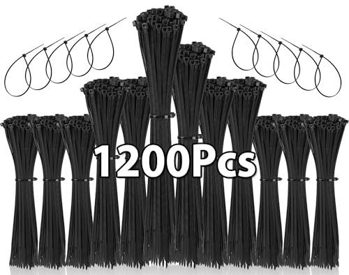 Jokisa 1200 Stück Kabelbinder Schwarz Set, 100/150/200/250 mm kabelbinder uv Beständig, Selbstverriegelnde Nylon Cable Ties, Verschiedene Größen Für Kabelmanagement, Gartenarbeit, Wohnen, Werkstätten von Jokisa