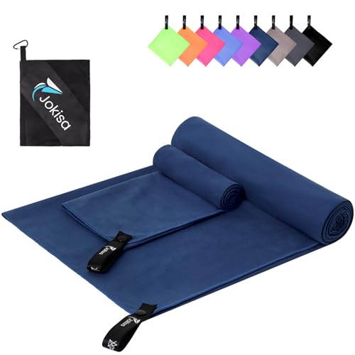 Jokisa Mikrofaser Handtuch 2er Set, 180X90cm Strandtuch Mikrofaser + 80X40cm Sporthandtuch, Schnelltrocknendes & Sandfrei Handtücher für Outdoor Sauna Strand Trekking (Marineblau) von Jokisa