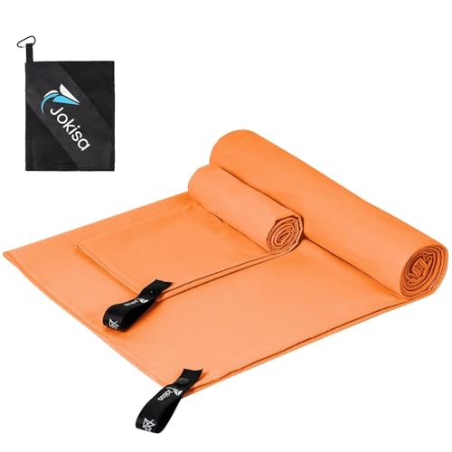 Jokisa Mikrofaser Handtuch 2er Set, 180X90cm Strandtuch Mikrofaser + 80X40cm Sporthandtuch, Schnelltrocknendes & Sandfrei Handtücher für Outdoor Sauna Strand Trekking (Orange) von Jokisa