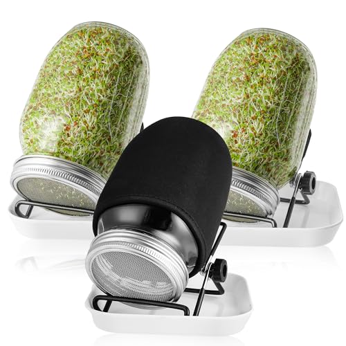 Jokisa Sprossenglas 3er Set, 1000ml Keimglas für Sprossen mit Deckeln und Haltern Verdunklungshüllen und Schalen, Sprossengläser für die Sprossenzucht und Keimung von Samen von Jokisa