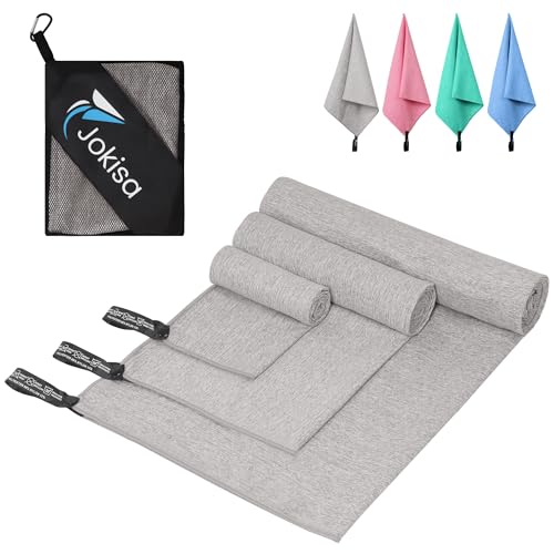 Mikrofaser Handtuch 3er Set (200x100cm Badetuch Groß +140x70cm Mittelgroß Sporthandtuch+ 80x40cm Klein Handtuch) Leichtes Reisehandtuch mit Organizer, Schnelltrocknend Strandtuch für Fitness Sauna von Jokisa